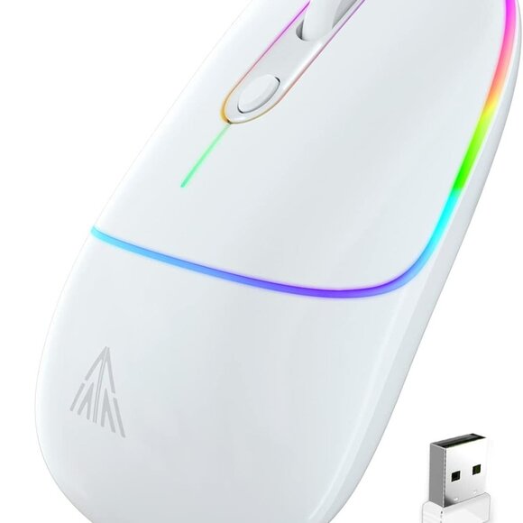 Silent‎ 2.4GHz Wireless Mouse White Rechargeable with RGB - Picture 1 of 9